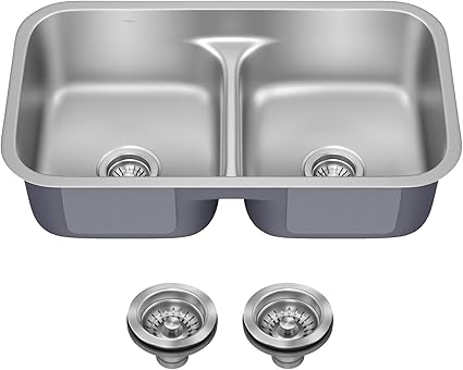 KRAUS Premier 32-inch Undermount 50/50 Double Bowl Low Divider 18-Gauge