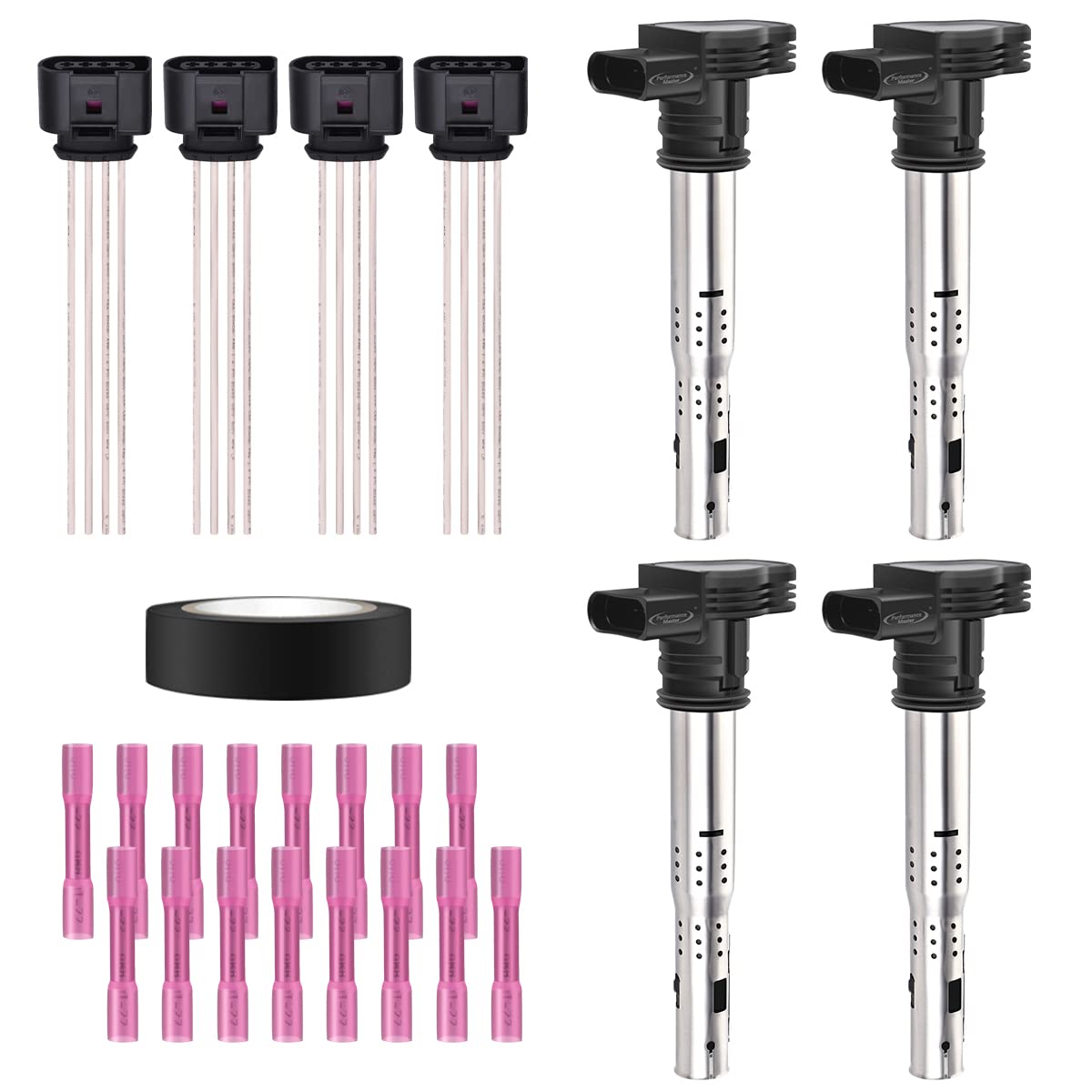 Set of 4 Ignition Coils Pack &amp; Pigtail Connector Wiring Harness Kit Compatible with Audi Volkswagen A3 A4 Allroad A5 Q5 TT Jetta Beetle Golf L4 2.0L Replacement For C1627 UF575