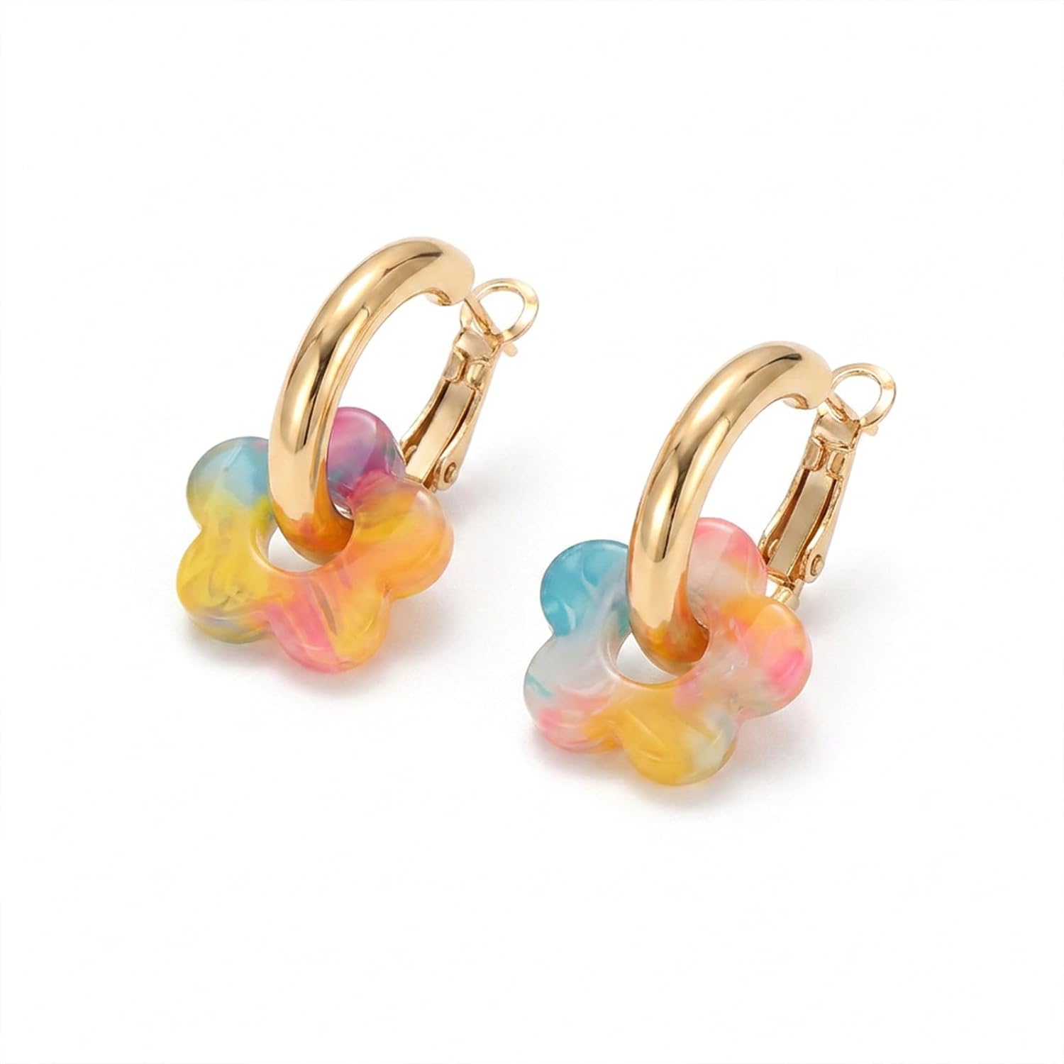Chunky Colorful Small Flower Earrings for Women, Dainty Hoop Dangle Jewelry