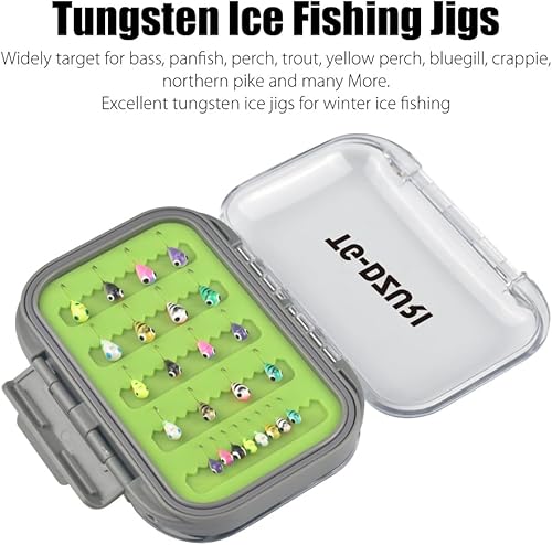 Miniatura 5 de Kit de plantillas de pesca en hielo de tungsteno, 24 piezas de 3.240.197 in de lágrima de pesca en hielo señuelos con surtido de cajas de plantillas