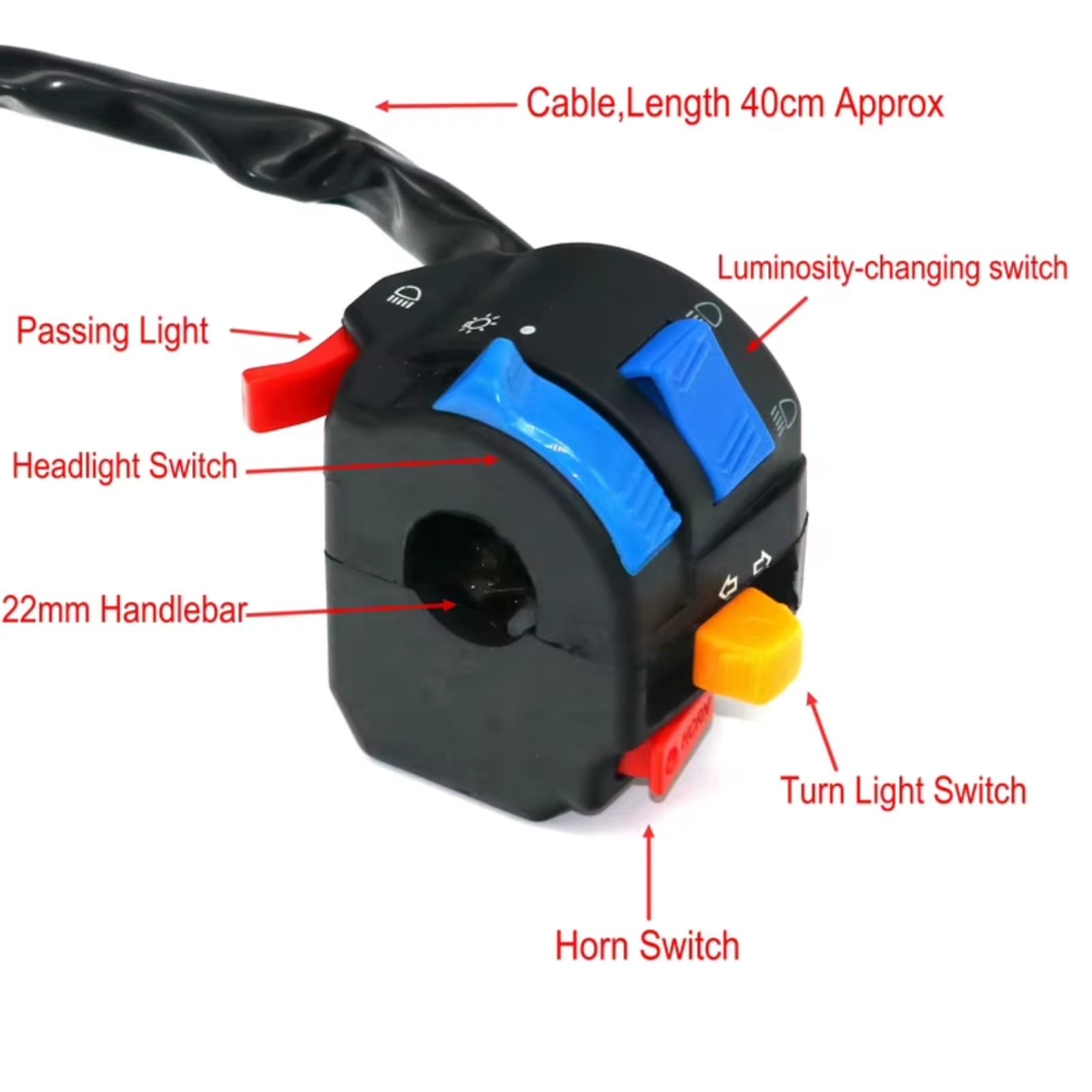 Interruptor Multifunción Universal Para Motocicleta De 22 Mm