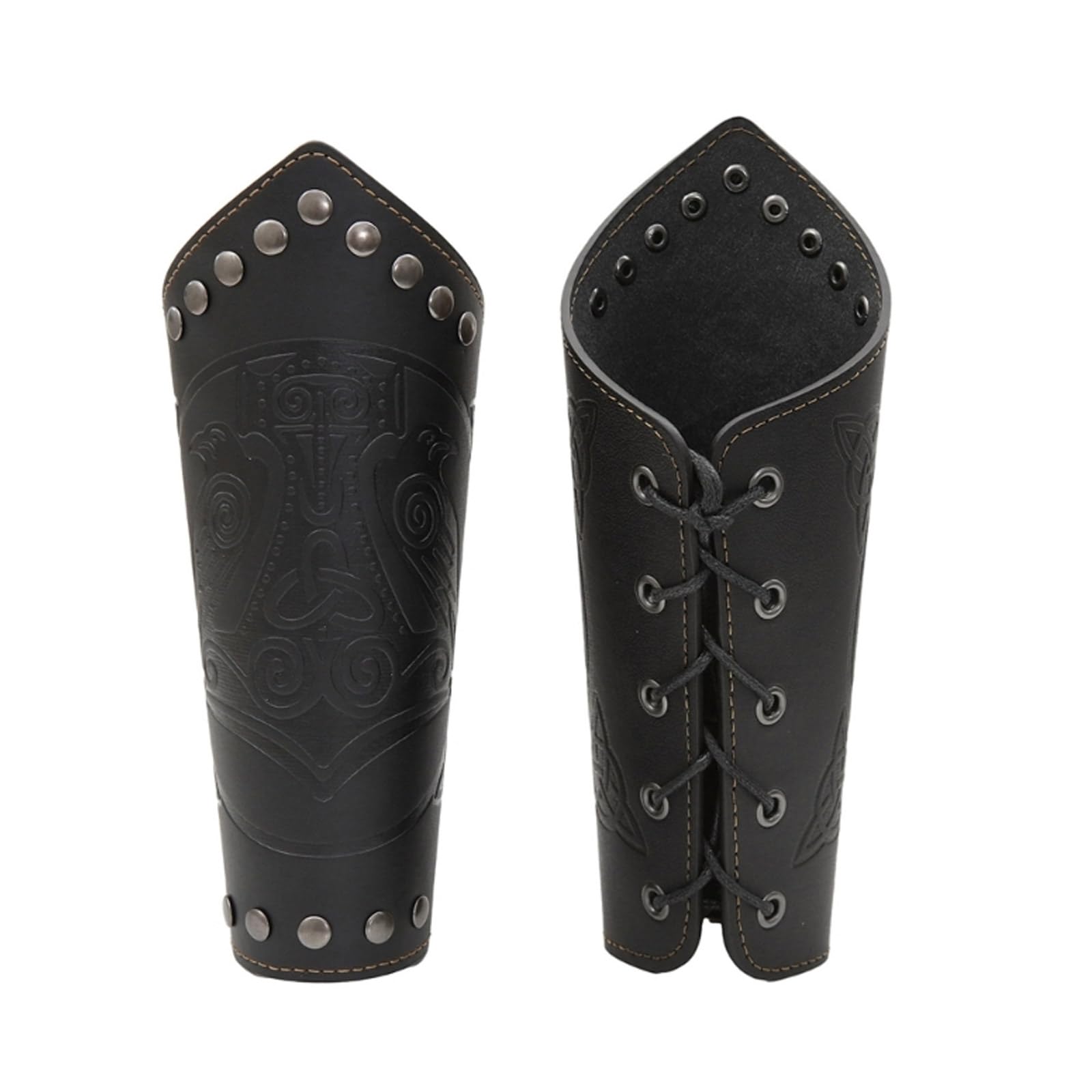 GRABAGECAN Adult Wrist Bracers with Embossed Pattern Punk Warrior Pirate Knights PU Lace Up Wristband