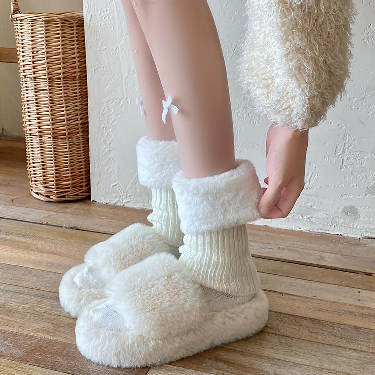 1 Pair Solid Color Plush Edge Leg Warmers Winter Warm Leg Sleeve Socks Cover Leather Boots Match Accessories