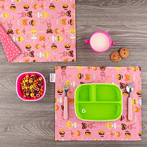 Funkins Reusable Cloth Placemats For Kids & Lunch Boxes | Reusable, Eco-Friendly | 15"X13", 2-Ply, Thick, Absorbent, Machine Washable | Set Of 2 Placemats (Ballerinas) #TOP1