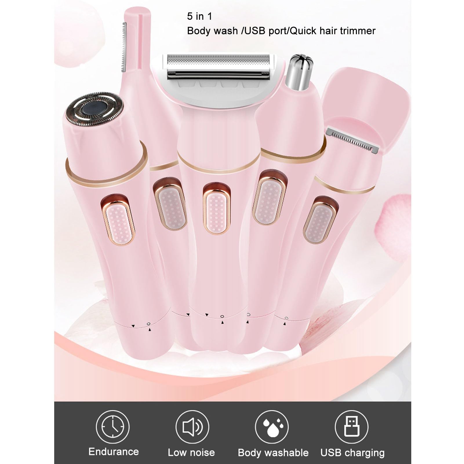 Maquinilla Eléctrica para Cortar el Pelo para Mujer, Maquinilla de Afeitar Eléctrica, Cortapelos 5 en 1 para Mujer, Afeitadora Corporal, Depilación Multifunción Lavable