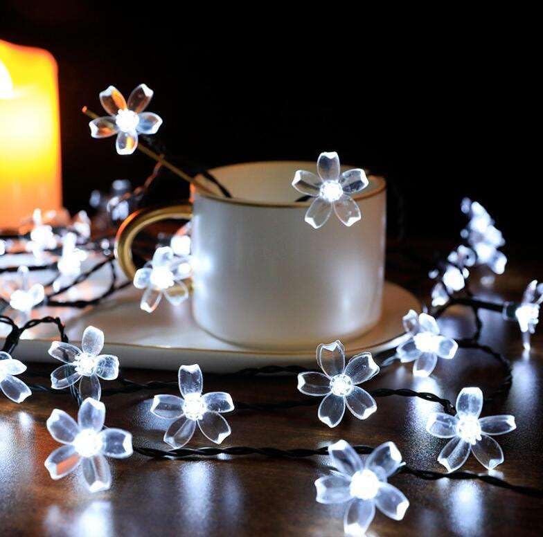 Image of One94Store 36 Feet Silicone Cherry Blossom Flower LED Fairy String Lights (36 LEDs) for Diwali Decoration, Home Decor, Window, Balcony, Pooja, Wedding, Christmas & Party, White | Made in India