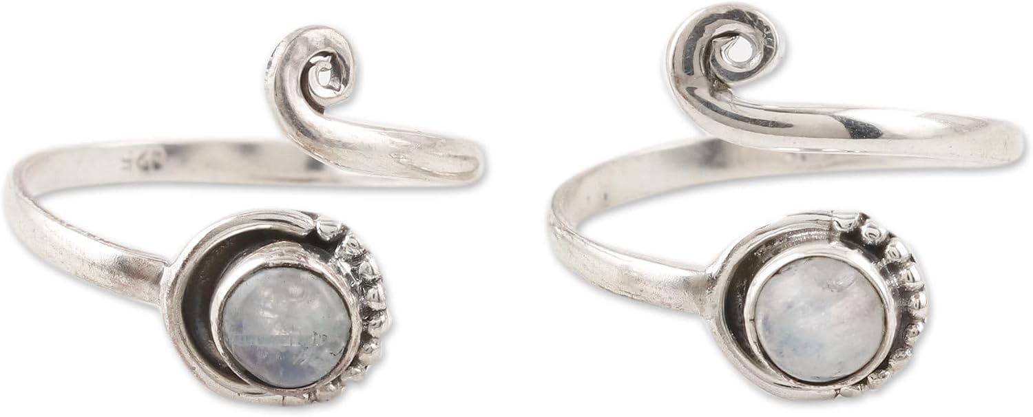 NOVICA Handmade .925 Sterling Silver Rainbow Moonstone Toe Rings Pair Wrap India 'Gemstone Spiral in Mist'
