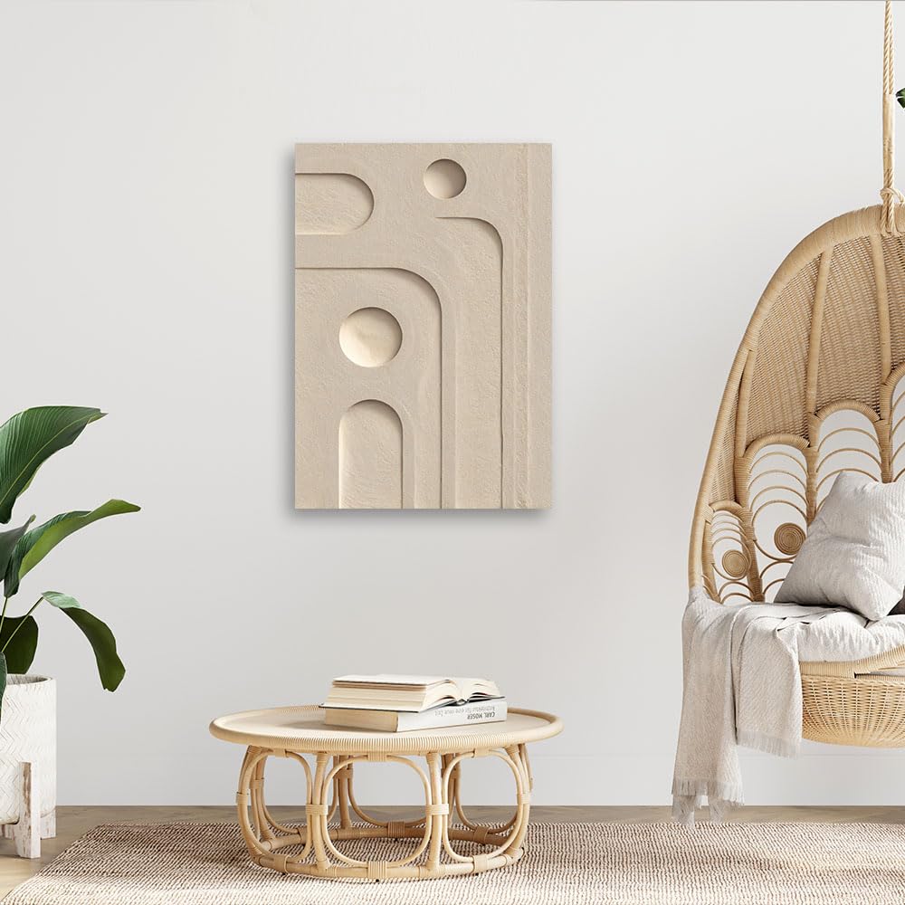 Feeby - Wandbilder Wohnzimmer 80x120 cm, Abstraktion Geometrie, Leinwand Bilder, Bilder für Schlafzimmer, Echter Gemalter Effekt, Moderne Wanddeko, Gemälde - Wie Gemalt Boho Beige
