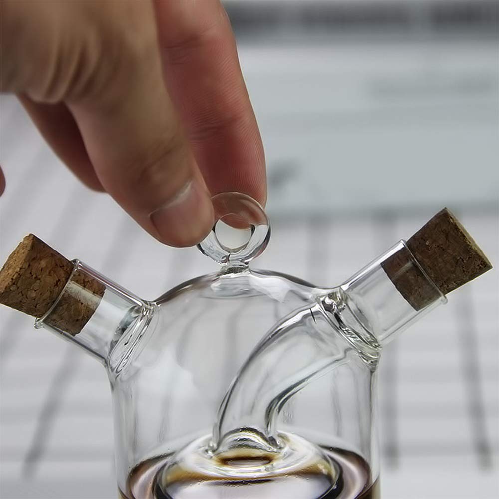 2x Porta Olio e Aceto, 2in1, Bottiglie con Tappo in Sughero, Ampolla Doppia, 375 ml e 50 ml, vetro, trasparente | Leroy Merlin