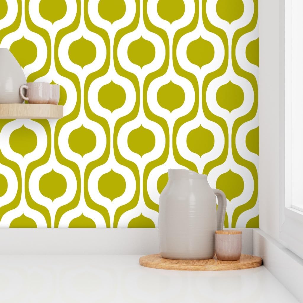 Removable Wallpaper Swatch - Mod Shapes Mid Century Modern Retro 1960S Atomic Era 1950S Vintage Avocado Green Custom Pre-Pasted Wallpaper by Spoonflower