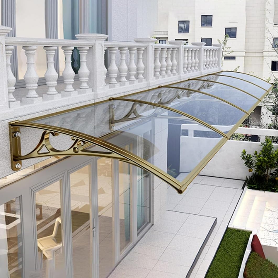 Auvent de porte polycarbonate et aluminium pour jardin ou terrasse 120x80cm