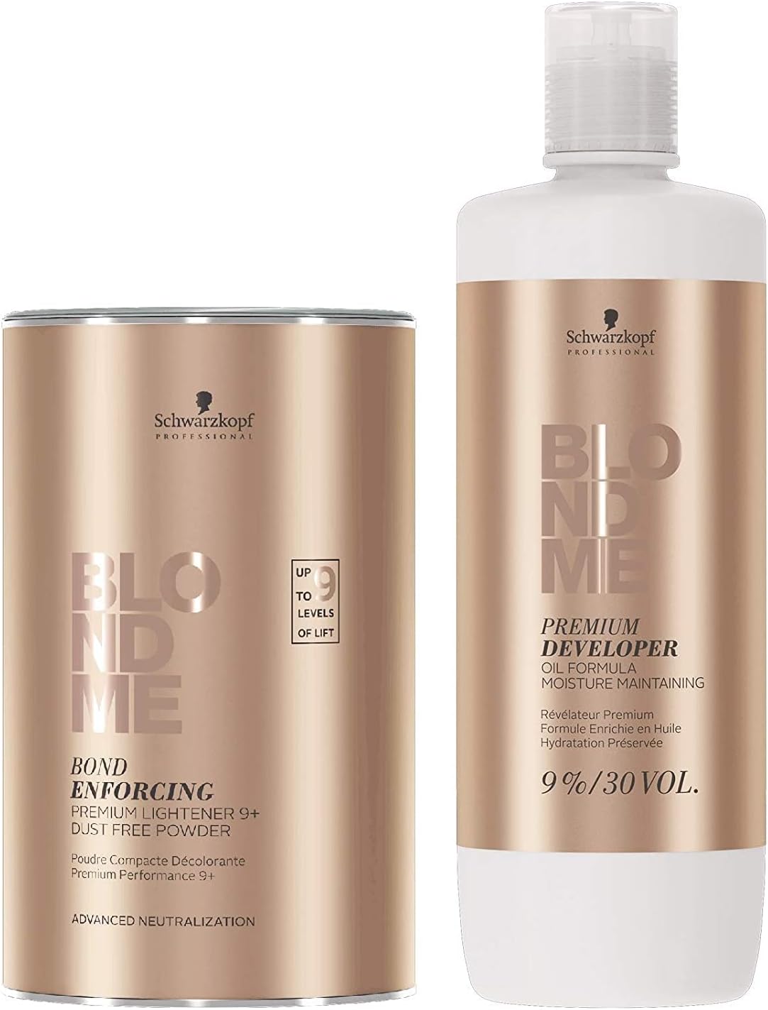 Schwarzkopf Blondme Premium Lightener 9 (15.8oz) & Developer 9%/ 30 Volume -33.8oz, Duo Set