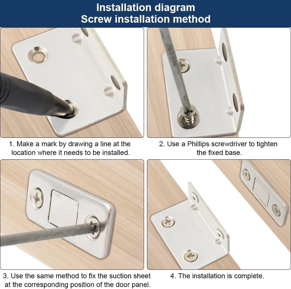 Nurven (2 Pcs) L - Shaped Magnetic Latch for Cabinet Doors - Ultra-Strong Cabinet Catch with Mounting Screws, Rust-Resistant Steel Housing β Secure Close Mechanism for Kitchen, Cabinets & Cupboars. 4