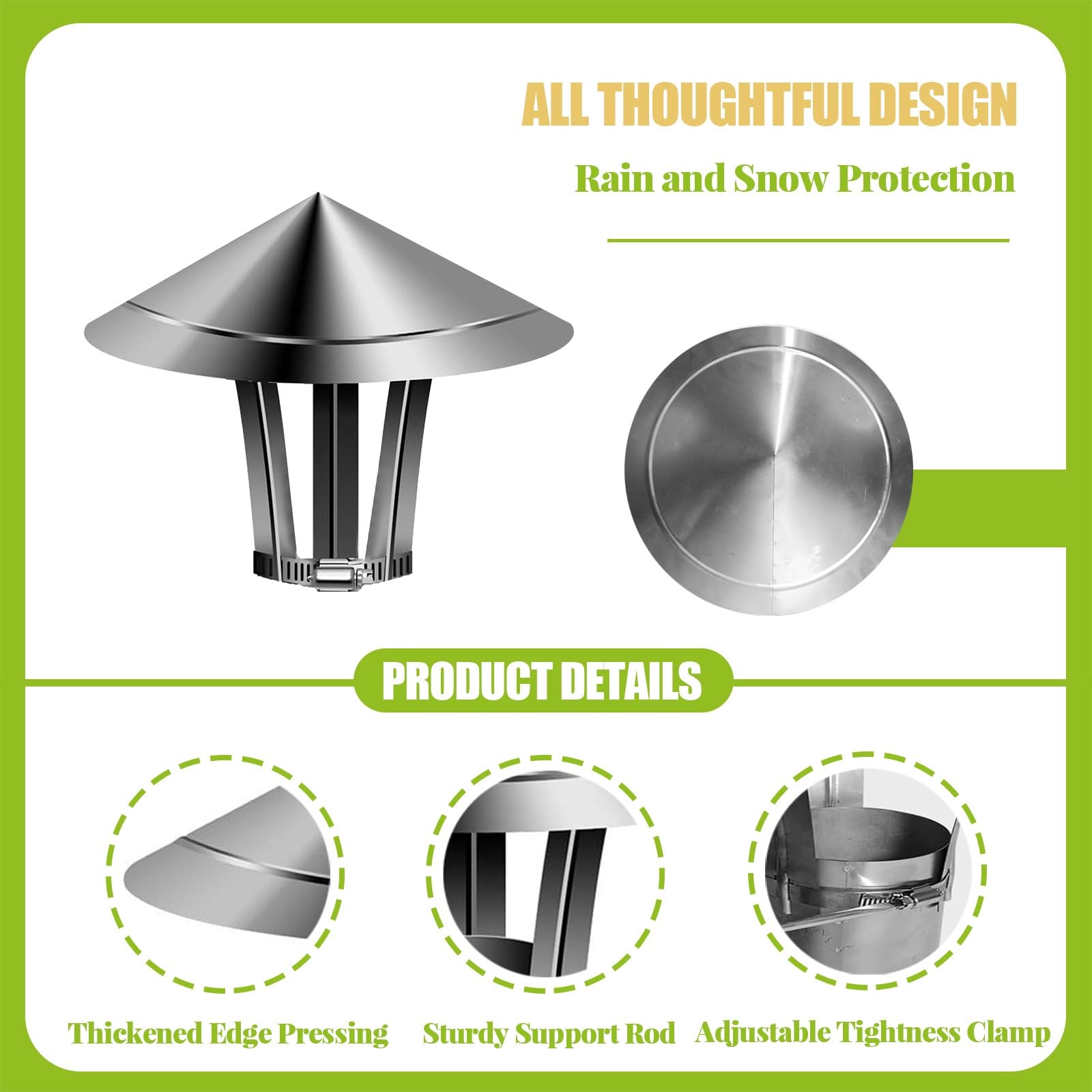 Comignolo in Acciaio Inox Cappello Cinese Canna Fumaria Antivento E Antipioggia Terminale Cappello Stufe Legna, Pellet E Caldaie Varie Misure(19cm)