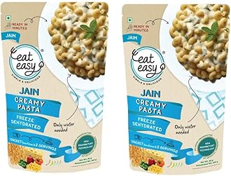 Eat Easy Ready To Eat Jain Pasta- 100gm (Pack of 2) | Freeze Dehydrated | Just Add Water and Cook | No Onion No Garlic, Vegetarian Healthy Instant Creamy Pasta Food for Travel, Trekking, Campign, Hostel