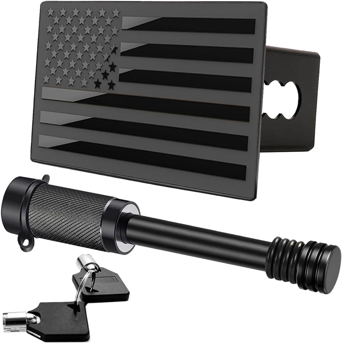 American Flag Trailer Hitch Cover for 2 inch Receivers（with 5/8-Inch Pin Diameter Trailer Hitch Lock ） (Black)