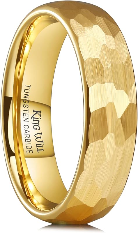 King Will Men's Tungsten Carbide Wedding Ring Hammered Groove Wedding Band Mens Two Tone Engagement Ring for Men and Women Matte Brushed Finish Comfort Fit | Two-Tone, Black/Silver/Gold/Brown, Engagement Ring for Men and Women, Matte Brushed Finish Comfort Fit Size 6-14