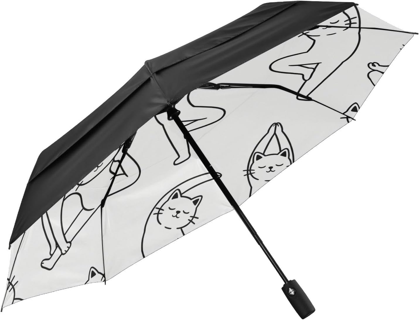 Sunproof Travel Umbrella Sturdy Folding Cartoon Doodle Cat White Sun Protection Umbrellas for UV Sun Protection Rain Automatic Open/Close para lluvia y viento