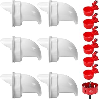 12 Pack Chicken Feeder and Waterer Set No Waste Rodent Proof DIY Poultry Feeder Gravity Feed Kit 6 Ports, 6 Cups and 1 Hole Saw for Buckets Barrels Bins and Troughs