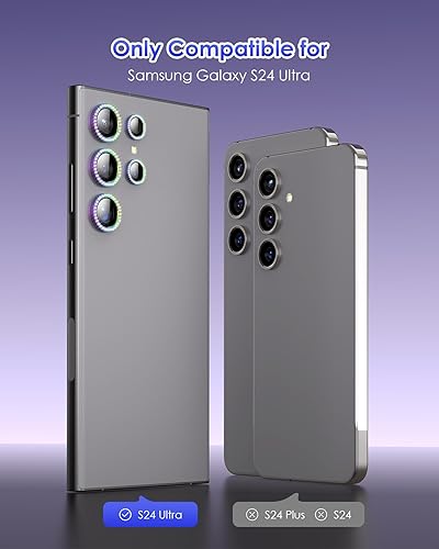 Miniatura 2 de Kanosan Para Galaxy S24 Ultra Protector de lente de cámara Bling Diamond Anillo de aleación de aluminio individual 9H vidrio templado Accesorios