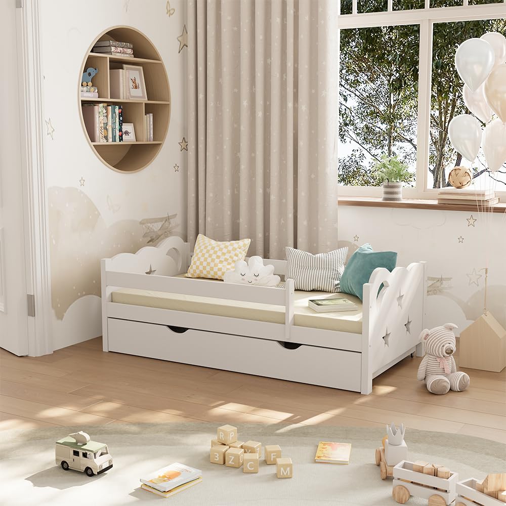 VitaliSpa Cama Infantil Jessica, Blanco, 70x140 cm | con cajón, sin colchón, extensible como cama juvenil, combinable con la serie Jessica