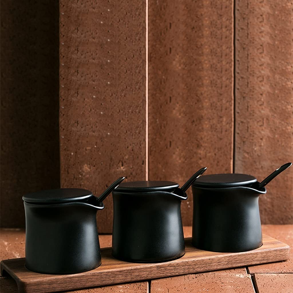 Kit Barattolo di Condimento Rastrelliere di spezie vasi di condimento in Ceramica, Ciotole di Zucchero in Ceramica, contenitori for barattoli di spezie con coperchi in Ceramica, vassoi e Cucchiaio in