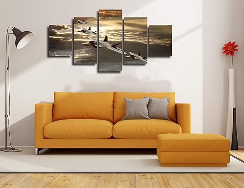 Miniatura 3 de Imágenes de aviones militares estadounidenses F-22 Raptor, pinturas artísticas de pared para sala de estar, 5 piezas, arte de lienzo estirado