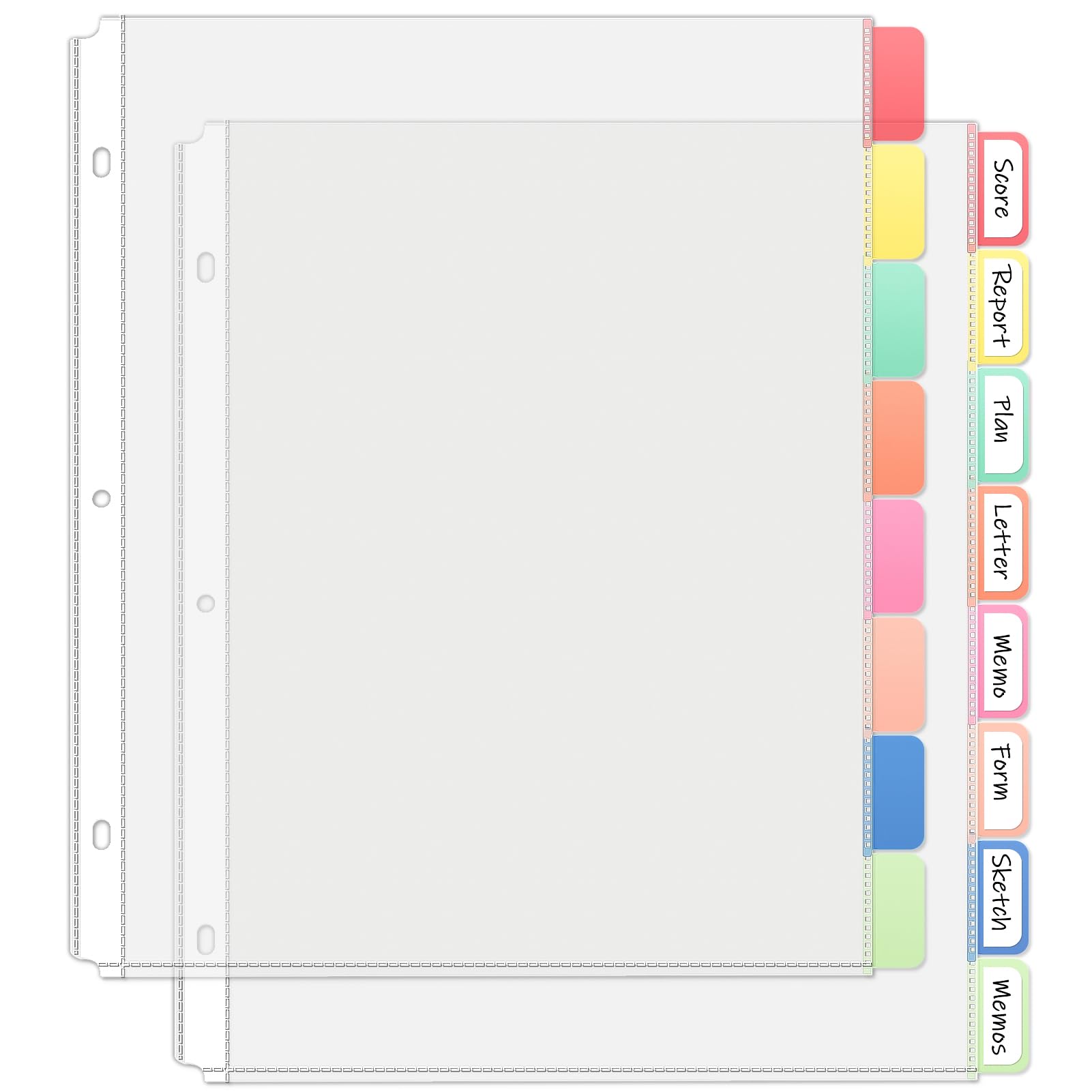 Binder Dividers with Tabs, 8 Tab Clear Sheet Protectors for 3 Ring Binder, White Dividers for 3 Ring Binder Page Protectors, Notebook Binder Sleeves