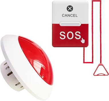 Disabled Toilet Alarm Kit 1 SOS Pull Bell+1 Receiver| Audible-Visual Alert,1.5m Red Emergency Pull Cord | Accessible Toilet Emergency Call |For Care Home,Hospital,Hotel,School,Shopping Centre