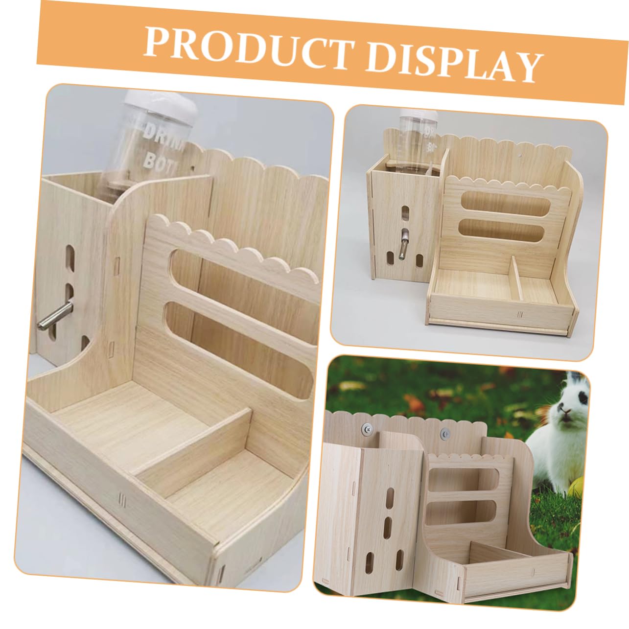Mangiatoia in Legno per Conigli, Supporto Resistente, Set 1 | Plastica, Facile da Pulire, Mantiene Cibo Ordinato, per Piccoli Animali e Criceti