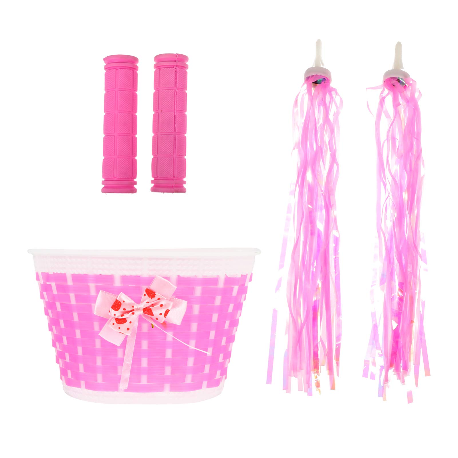 ABOOFAN 1 Set Bike Streamers Handle Grips with Basket for Bicycle Handlebar Grips Cover Pink Scooters Road Bike Cycling Decorations