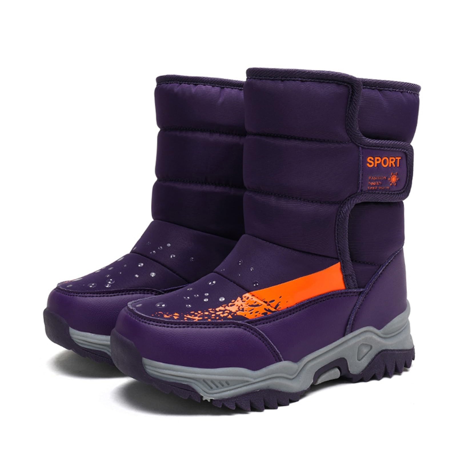 Botas niños fácil Poner Zapatos para niños Botas de Nieve Botas de Exterior para niñas y niños Botas cálidas Antideslizantes Botas de Nieve (Purple, 35.5 Big Kids)
