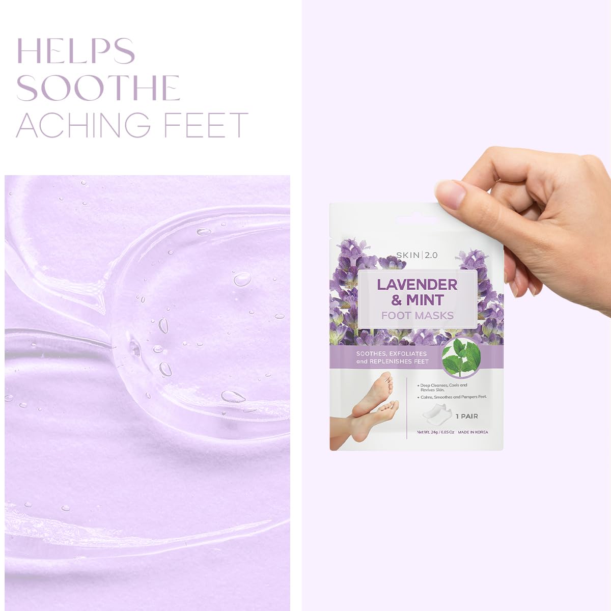Mascarillas de lavanda y menta para pies, alivia los pies hinchados, elimina el olor, relaja e hidrata, cuidado de la piel coreano probado por dermatólogos, belleza limpia, libre de crueldad, 4