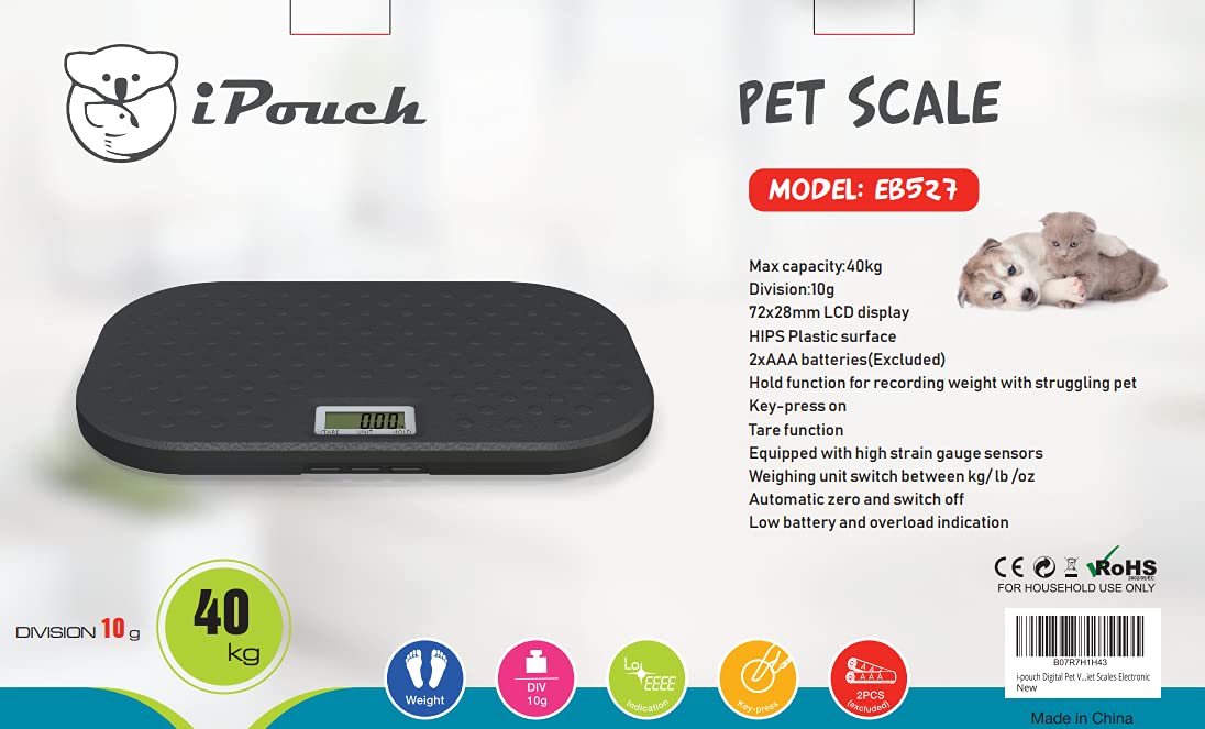 i-pouch Digital Electronic Pet Cat Dog Vet Veterinary Scale Weight Scales 40Kg 56 * 33cm piattaforma larga 10g precisione