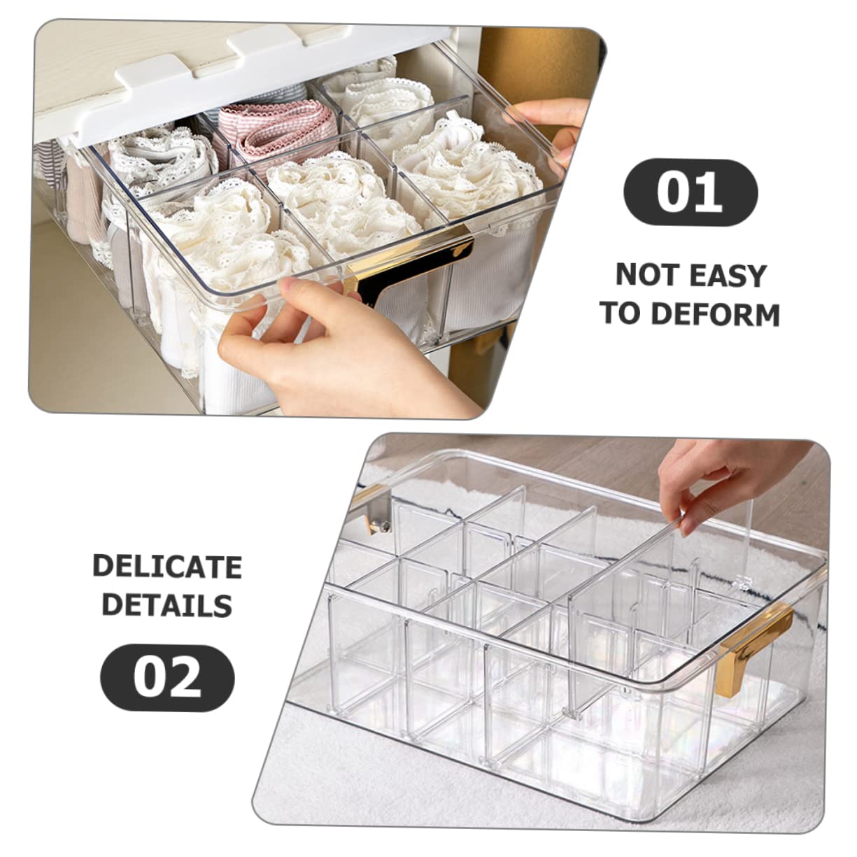 KOMBIUDA Scatola Organizer per Intimo e Calzini da Armadio Coperchio | Pet Multi-griglia, Design a Scomparti, per Guardaroba e Casa, Stile Fashion