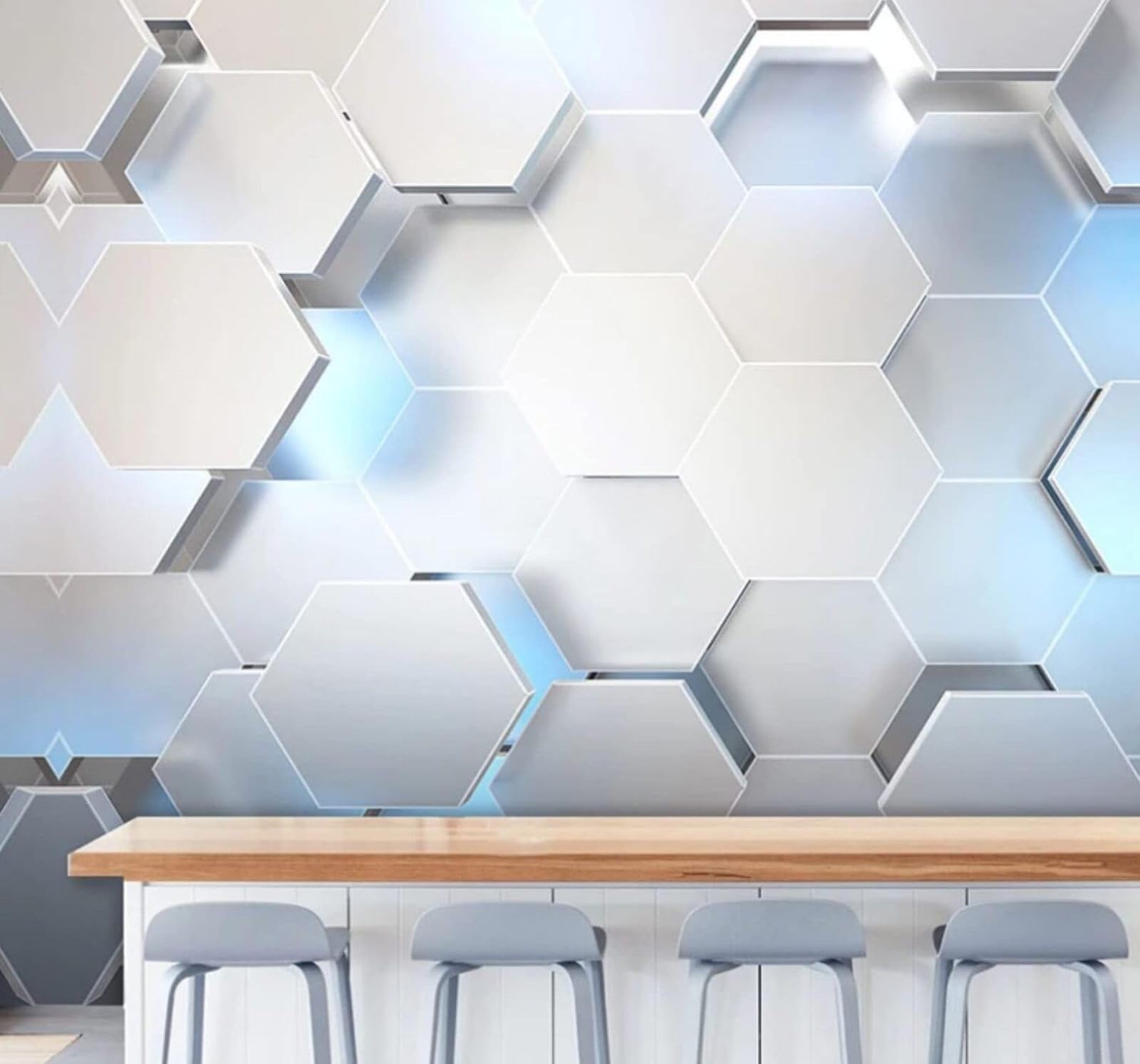 XLMING Creative Three Dimensional Geometric Hexagon Unique 3D Wallpaper Luxury Silk Study Dining Feature Sofa Grey Bedroom Living Room Tv Decorative Wall-350cm×256cm
