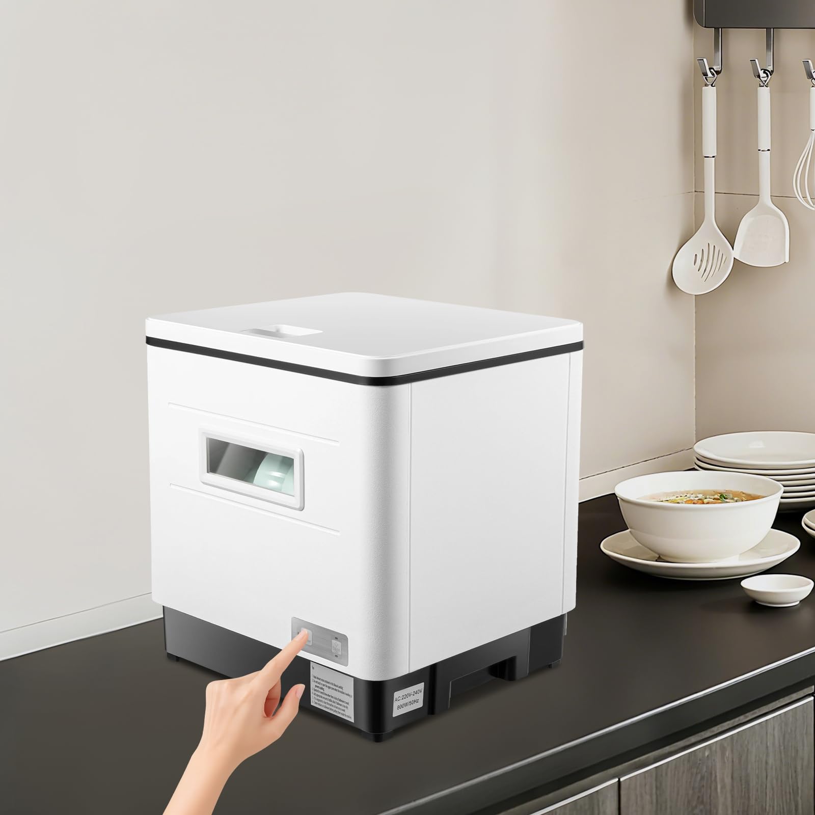 Mini zmywarka ze stali nierdzewnej, do mycia naczyń, kompaktowy, do użytku domowego, wolnostojący, biały, czarny, 60 l, 800 W