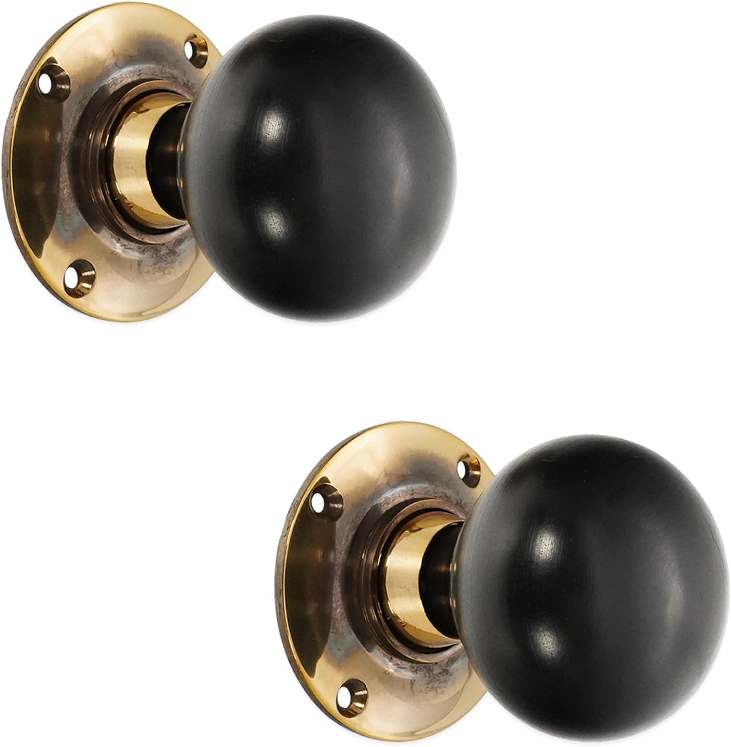 Infinity Decor Pure Ebony Wood Rosewood Door Knobs/Wooden Victorian Mortice Rim Knob/Solid Brass Rose Plate Aged Brass Finish (Ebony Bun)