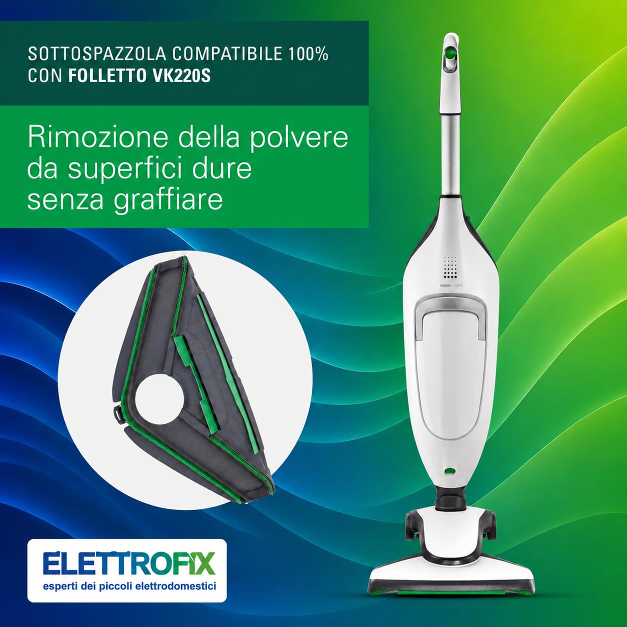 Sottospazzola Folletto VK200/200S ORIGINALE - Ricambio Aspirapolvere per Parquet, Piastrelle e Granito - Setole Delicate Antigraffio - Accessorio Originale per Pulizia Pavimenti Duri