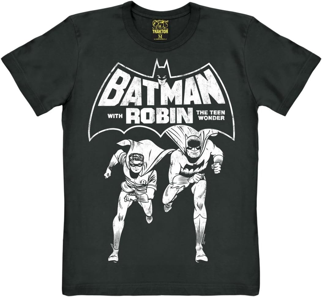 TRAKTOR Batman and Robin - The Teen Wonder T-Shirt - DC Comics Short Sleeve - Superheroes Tee Crew Neck T-Shirt - Black - Original Design