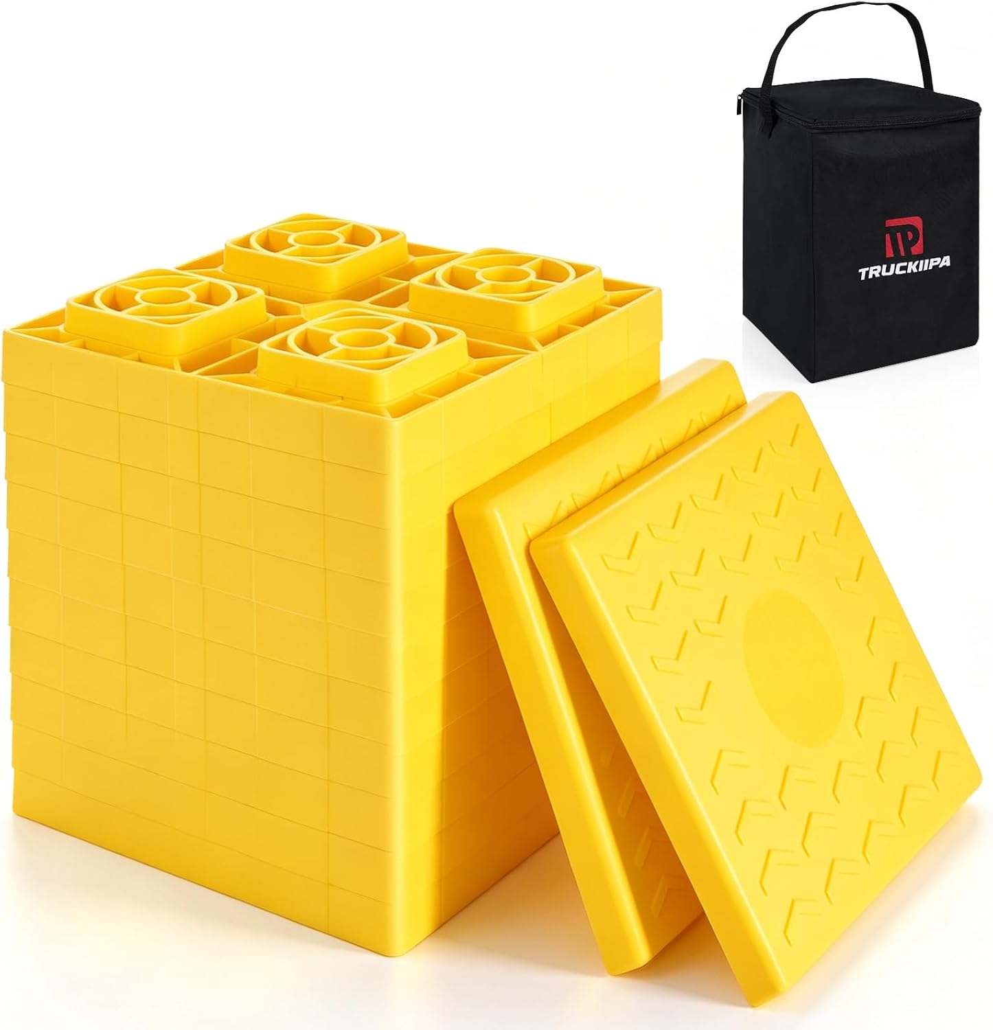 Truckiipa RV Leveling Blocks, 12 Pack Camper Leveling Blocks, Interlocking Design Leveling Pads Stackable Jack Blocks with Carry Bag, Anti-Slip RV Leveling System for Camper Trailer RVs, Blue