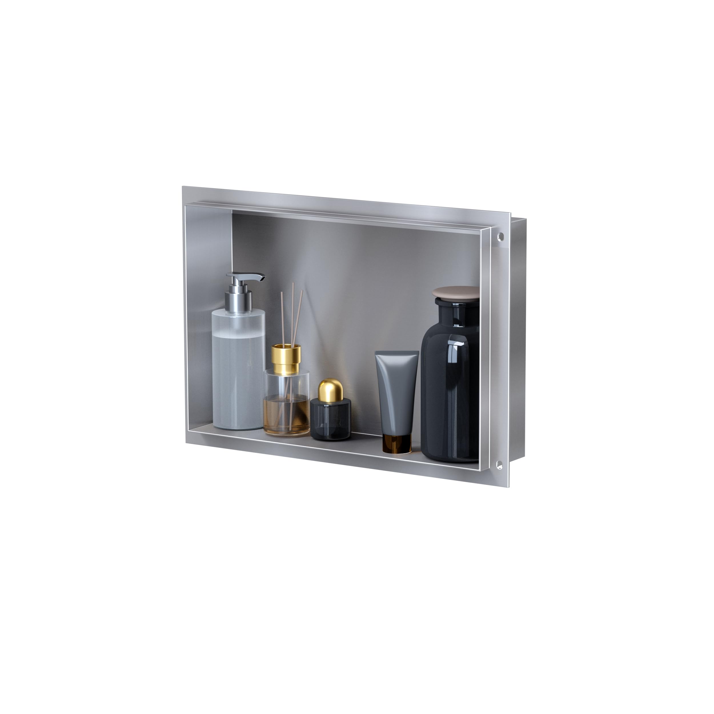 VILSTEIN Wandnische Dusche 30x45 cm [ROSTFREI] - Randlose Duschnische - Wandnische Silber - Einbauregal für Dusche im Unterputz - Randloses Duschregal mitVersenkte Duschnische für das Badezimmer