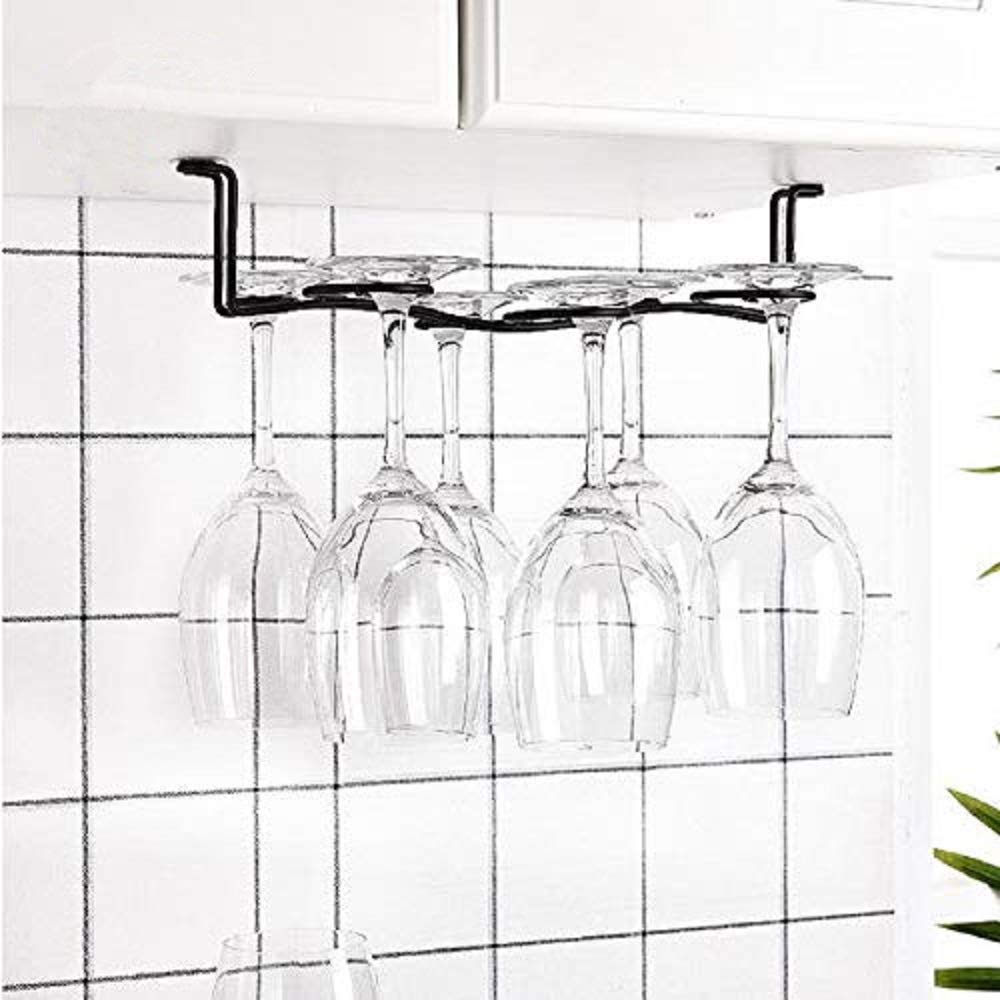 Porte-Verres à Vin Double Rangée 33cm - Acier Inox Chromé - Support Rangement Verres à Pied