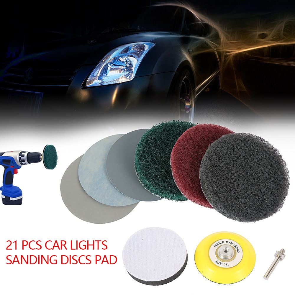 21Pcs Schleifscheiben Pad DIY Auto Lichter Kit Polieren Restaurierung Scheinwerfer Reparatur Set P240 Mop M16 Bohrer Adapter,A