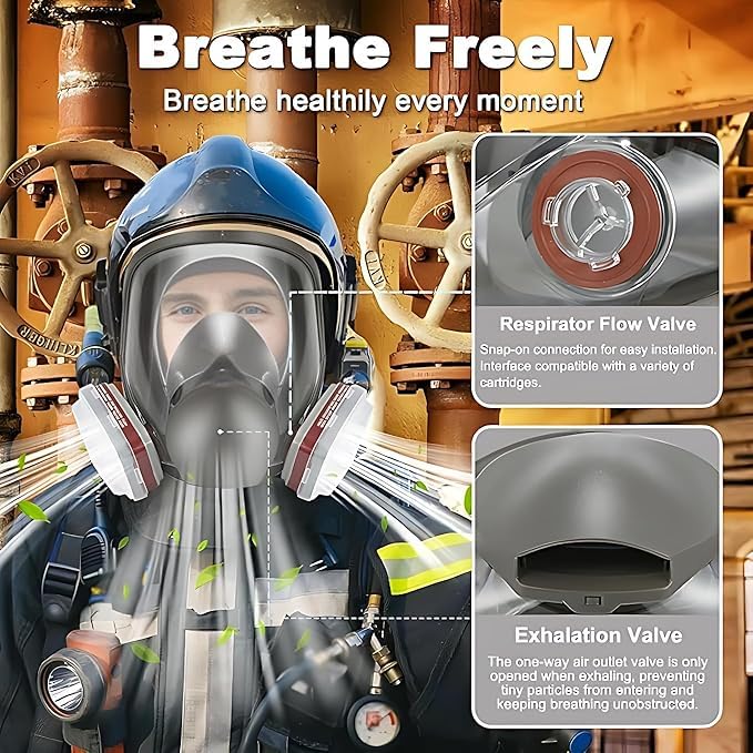 Image of Safety Full Face Gas Mask Respirator Reusable with Dual Filtration - Professional Protective Mask for Paint, Dust, Organic Vapors, Chemicals, Industrial Use (1 Pcs)