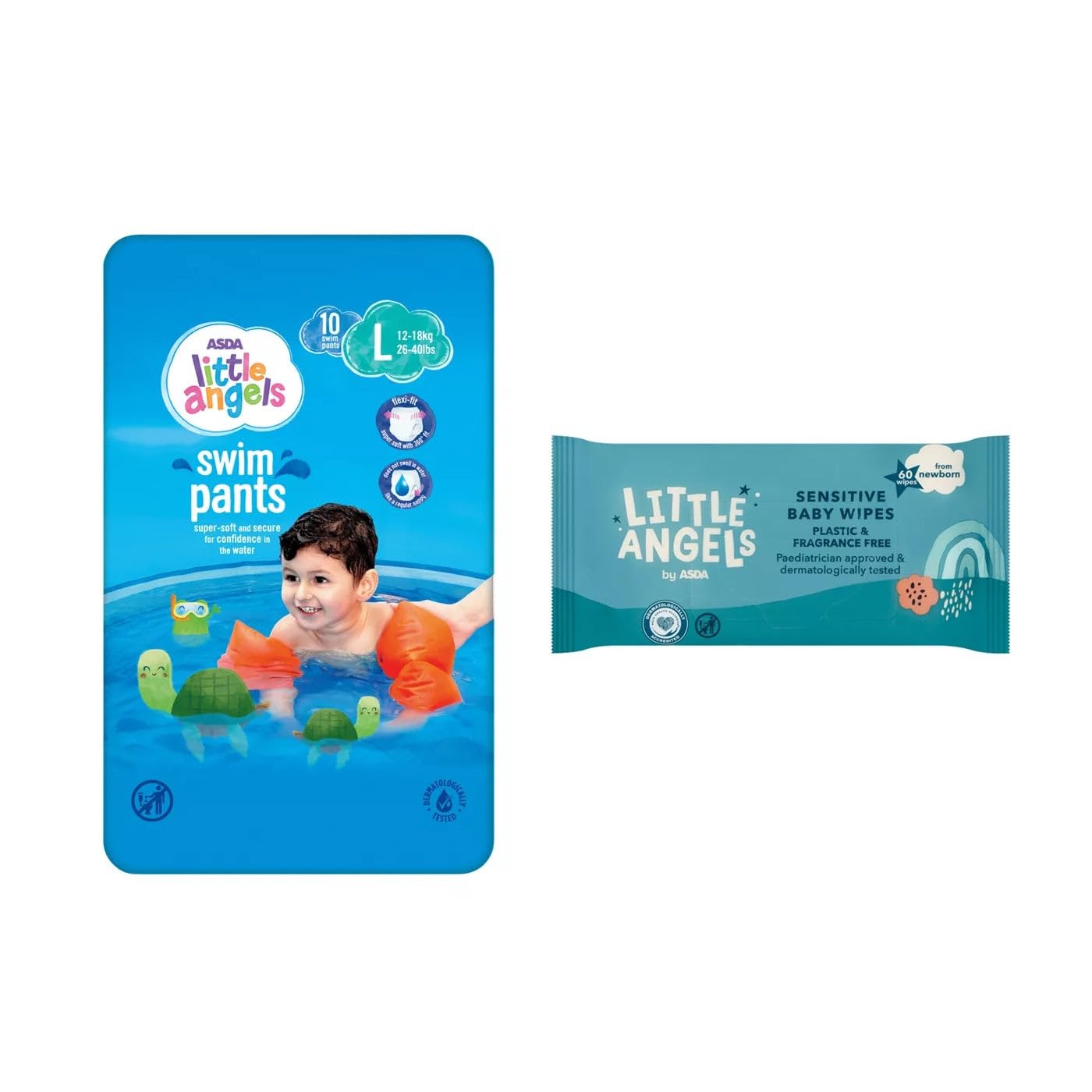 Little Angels Large Swim Pants 10 Pack + Fragrance Free Baby Wipes
