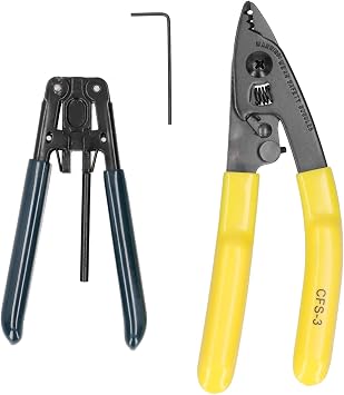 Professional Fiber Optic Splicing Tool Kit 3 Port Pliers with Optical Stripper and Drop Cable Scissor for Fiber Optic Cable Installation and Repair High Carbon Steel Constr