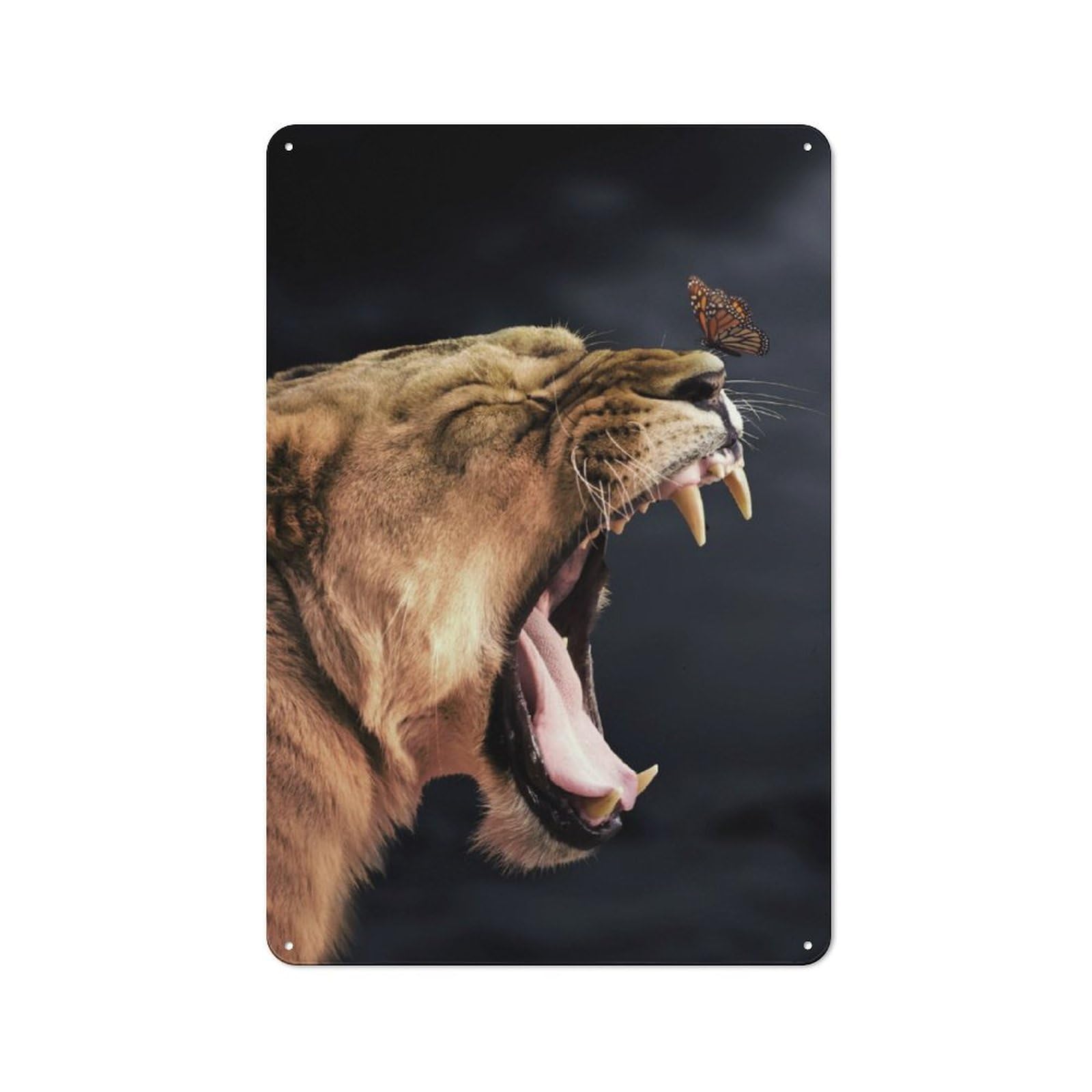 Junmoney The Lioness And Butterfly Vintage Tin Sign 30X20cm With For Studio Or Craft Room, For Garage, Workshop And Man Cave Decoration