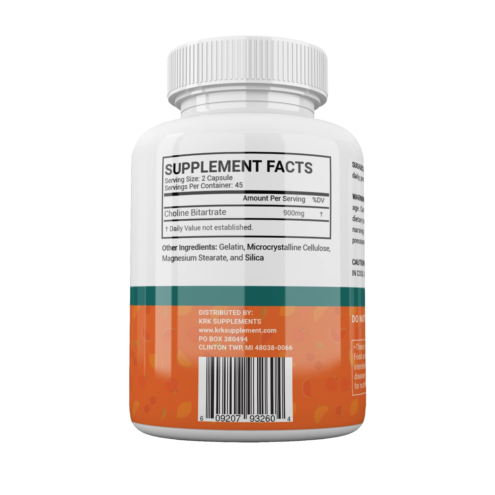 Choline Bitartrate 900mg per serving 90 capsules KRK SUPPLEMENTS — Amazon image 8