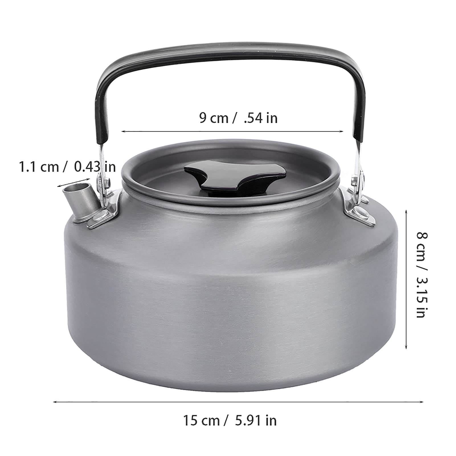 Camping Kettle, Portable 1.1l Aluminum Camping Coffee Pot Kettle Teapot Camping Tea Kettle Teapot for Camping Hiking Kitchen (Black Handle)